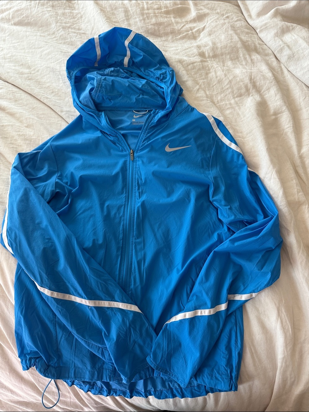 Nike Bright Blue Hooded Running Jacket with White Accents
